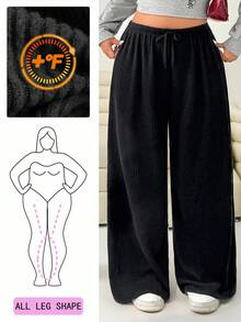 Solflare Plus Size Women's Casual Solid Color Wide Leg Pants, Autumn/Winter,Fall,Warm