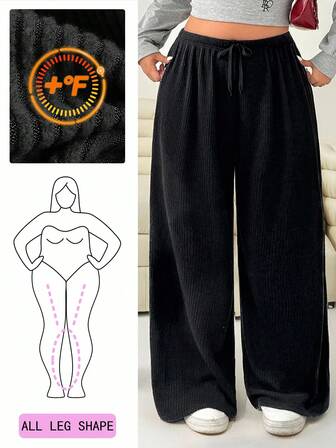 Solflare Pantaloni casual a gamba ampia tinta unita per donne taglie forti, autunno/inverno