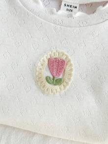 Loomiva Baby Girl Cute Cartoon Floral Pattern Knitted Soft Crew Neck Sleeveless 2pcs Top Set Print