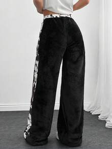 SHEIN 女式休闲日常牛仔印花拼接松紧腰裤