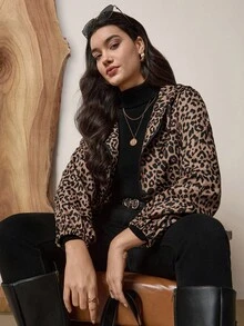 SHEIN LUNE Plus Allover Print Drawstring Waist Hooded Jacket For Autumn & Winter With Pockets Winter Clothes