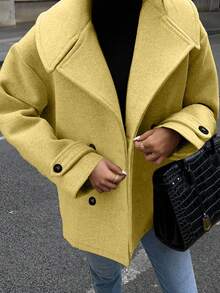 EMERY ROSE 女士纯色长袖双排扣休闲宽松大衣，秋冬款