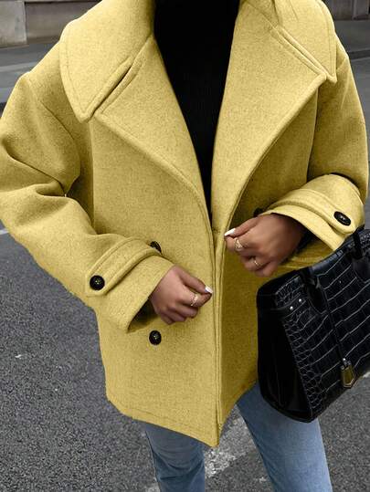 EMERY ROSE 女士纯色长袖双排扣休闲宽松大衣，秋冬款