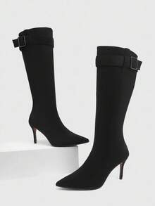 CUCCOO SZL Women's Fashionable Black Mid-Calf Boots - Black - View 2