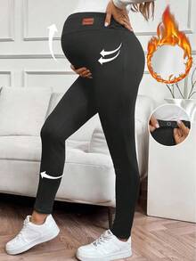SHEIN Ropa de otoño, ropa de otoño, ropa de maternidad de otoño/invierno Leggings ajustados y térmicos elásticos para mujeres embarazadas, ropa de gimnasio de otoño/invierno para mujeres Leggings térmicos de cintura alta para maternidad, pantalones térmicos negros cálidos para mujeres, leggings negros de invierno, ropa de maternidad Leggings para mujeres, pantalones de maternidad para mujeres embarazadas - Gris Oscuro - Ver 2