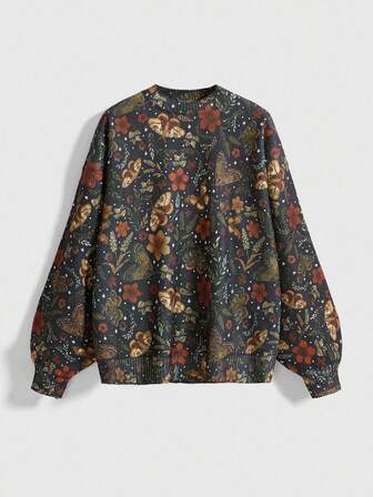 Women's Fairycore Butterfly & Moth Floral All-Over Print Pullover Sweater