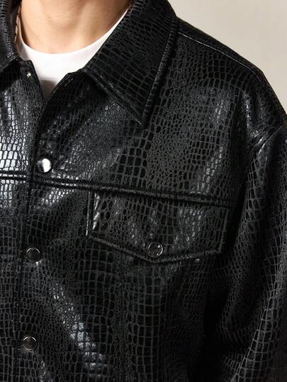 Street Life Veste ample à simple boutonnage avec texture de faux crocodile pour homme, pour l'automne