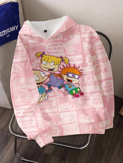Nick 90s | SHEIN Sudadera con capucha casual de mujer con gráfico de dibujos animados para el otoño
