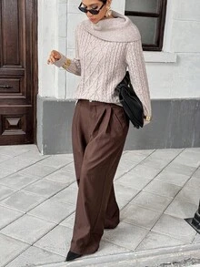 Chiquease Casual French Style Solid Color Pullover Sweater, Autumn/Winter - Khaki - View 4