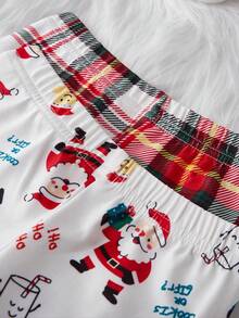 Girls' Christmas Plaid & Santa Claus Gingerbread ,White,Autumn,Fairy,Night,Tight Crew Neck Long Sleeve Pants Snug Fit Homewear Set,High Stretch - Multicolor - View 5