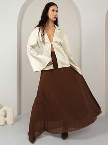 House of One Solid Color Satin Long Sleeve Shirt Top With Front Buckle Women Summer Casual Elegant Top Fall Women Clothes Office Outfits Old Money For Women White Blazer Women Fall Outfits Business Professional Women Business Casual Woman