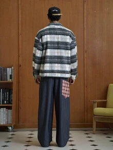 TOKVUE Men's Plaid Long Sleeve Single-Breasted Casual Pocket Overcoat, Autumn/Winter , Men Shacket , Plaid Jacket Men , Men Flannel Shirt , Woolen Jacket Men - Multicolor - View 2