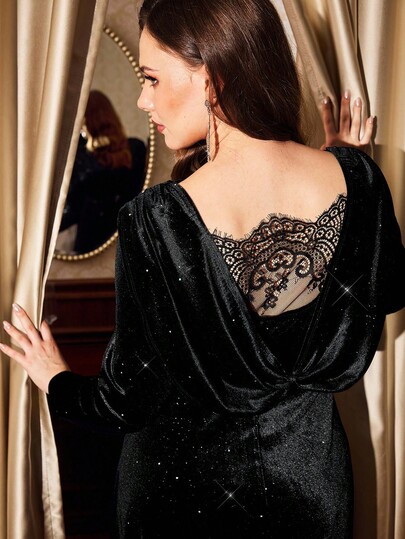 Auralis Vestido de fiesta de encaje metalizado y parches para mujer de talla grande