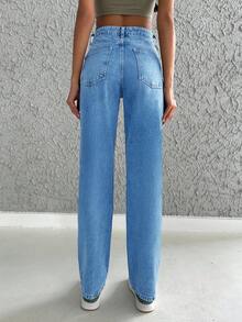 SHEIN Cottnline Women's Casual Versatile Washed Straight-Leg Jeans - Blue - View 2