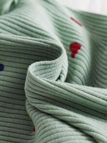 SHEIN 情人节新生儿爱心印花连体衣，舒适针织休闲连体衣，带发带 - 綠色 - 查看 8