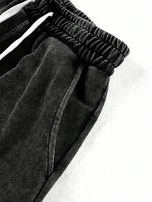 PAVTROS 男士休闲水洗工装运动裤，腰部抽绳，黑色工装牛仔裤，男士黑色工装裤，宽松工装裤，男士水洗黑色工装裤，男士黑色工装裤，宽松工装裤，休闲裤，宽松裤，运动裤，慢跑裤，宽松 - 黑色 - 查看 7
