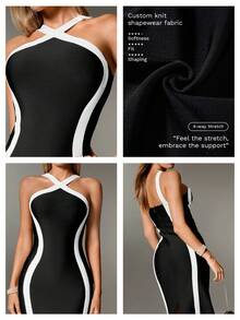 Nuvra 女士塑身性感交叉吊带紧身连衣裙 - 黑與白 - 查看 7