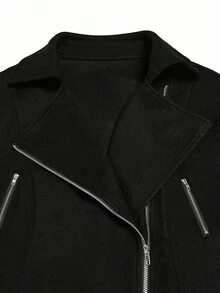 EMERY ROSE 大码女式多拉链装饰龙凤外套，时尚、复古、优雅、百搭 - 黑色 - 查看 4