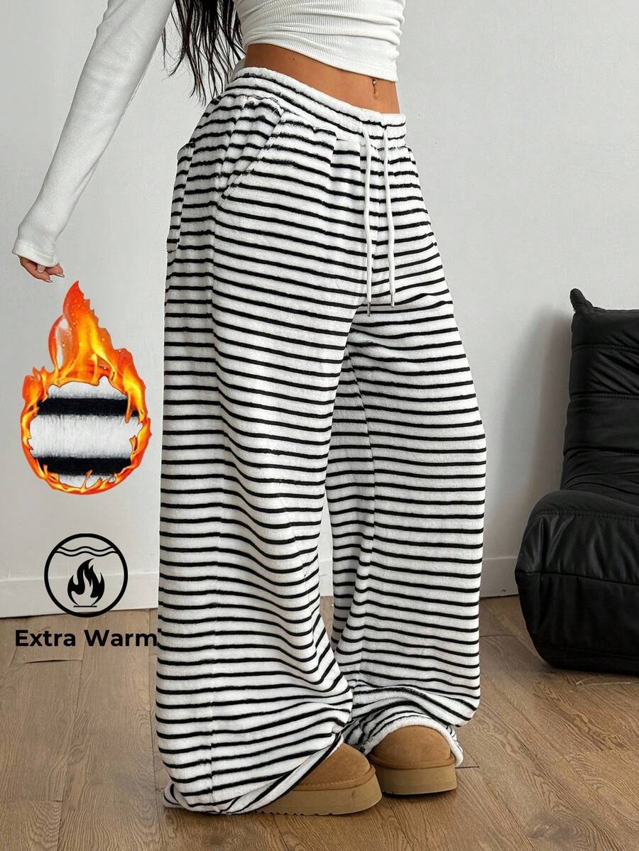 Coolane Pantalones casuales de mujer con bolsillos y nudo delantero a cuadros