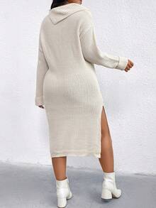 EMERY ROSE Vestido de punto casual con abertura lateral para mujer de talla grande y unicolor - Albaricoque - Ver 2