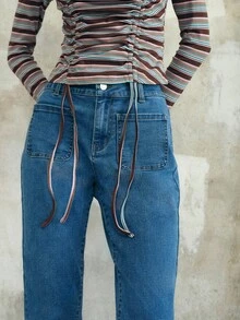 Nöista Aqua Blue Flared Jeans With Front Pocket Design & Subtle Hem Slit,High Rise Summer Casual Occasion Pants For Everyday Wear & Relaxed Spring Styling - Blue - View 8