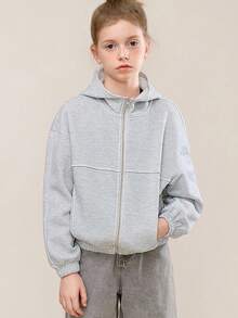 Tween Girl Baggy Casual Hooded Zip-Up Vintage Long Sleeve Sweatshirt, Suitable For Winter, Autumn, Halloween Fall - Light Grey - View 1
