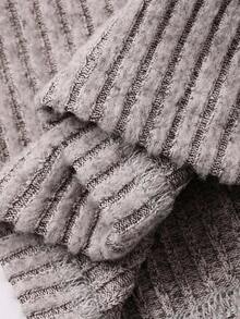 DAZY 少女 V 领罗纹针织长袖上衣和裤子宽松睡衣套装，秋季/春季 - 灰色 - 查看 8