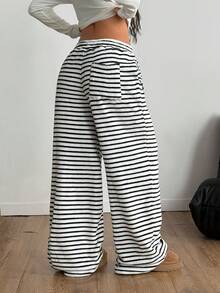 Coolane Pantalones casuales de mujer con bolsillos y nudo delantero a cuadros