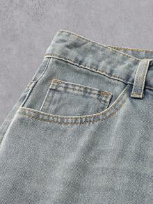 Manfinity Denimwave Men's Street Style Wing Print Distressed Washed Wide Leg Jeans Stacked - Blue - View 6