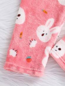 2pcs Cardigan Fleece Cute Rabbit Pattern Pajamas, Fashionable Loungewear Set - Pink - View 4
