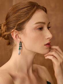 MOTF PREMIUM CHIC GREEN BAMBOO KNOT EARRINGS, QIPAO STYLE EARRINGS FOR WOMEN - Gold - View 5