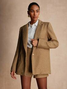 Vesra Damen Einfarbiger Tweed-Anzug-Set mit Perlen - Khaki - Übersicht 1