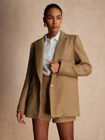 Vesra 女式纯色串珠粗花呢套装