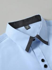 Manfinity Mode Plus Size Men's Casual Colorblock Patchwork Shirt, Autumn, Long Sleeve Top - Blue - View 5