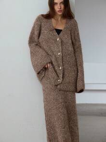 Aveloria Modichic New Arrival High-End Fashion Wool Manfei Fleece Oversized Cardigan & Long Dress 2 Pieces Set - Multicolor - View 3