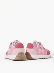 JNSQ A Pair Of Girls' Pink PU And Suede Bow, Embroidery, Lightweight Ballerina Style Shoes Kids Sneakers - Pink - View 7