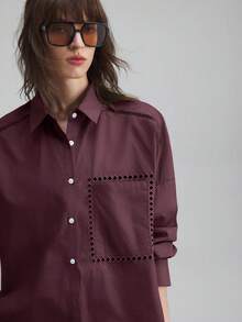 Ontre Women's Turndown Collar Long Sleeve Shirt With Embroidery, Casual Shirt For Urban Commuting And Business, Elegant Blouse For Office Wear, Wedding Guest Attire