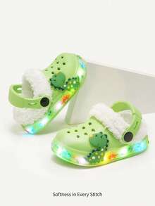 Cozy Pixies Toddler Boys' Fashionable Comfortable Warm Green Dinosaur Cartoon Cute Lightweight Indoor Slippers - Green - View 2