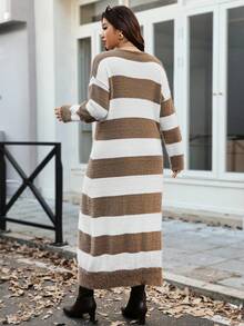 Vionelle Plus Size Women Knitted Fashionable Striped Mink Fur Loose Casual Plus Size Long Sweater Dress, Suitable For Autumn/Winter - Multicolor - View 2