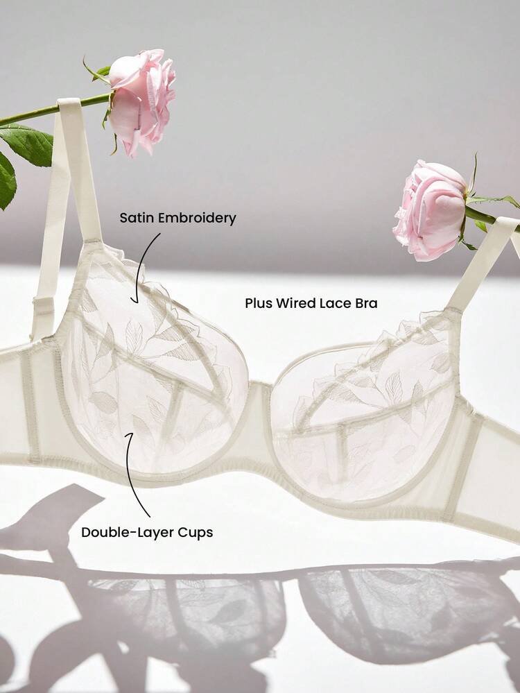 플러스 자수 우아함 란제리 라운지 커브 풀 커버리지 통기성 안감 없는 플로럴 레이스 화이트 시어 미니마이저 메쉬 신부 속옷 웨딩 브라