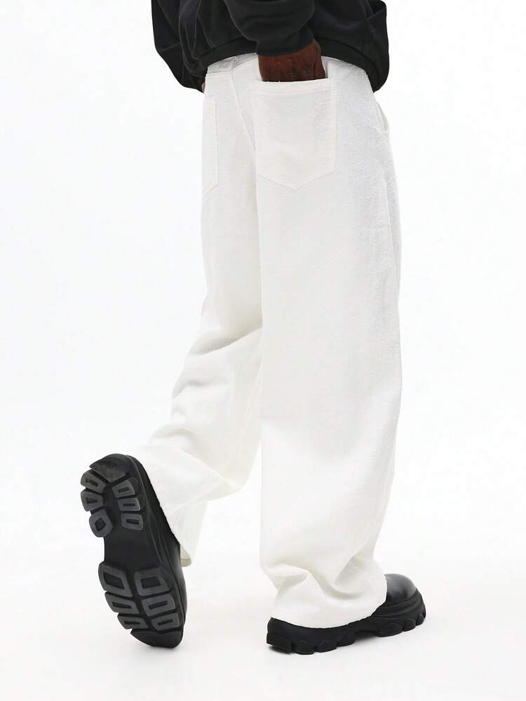 Wide Leg Raw White Denim Jeans With Relaxed Fit