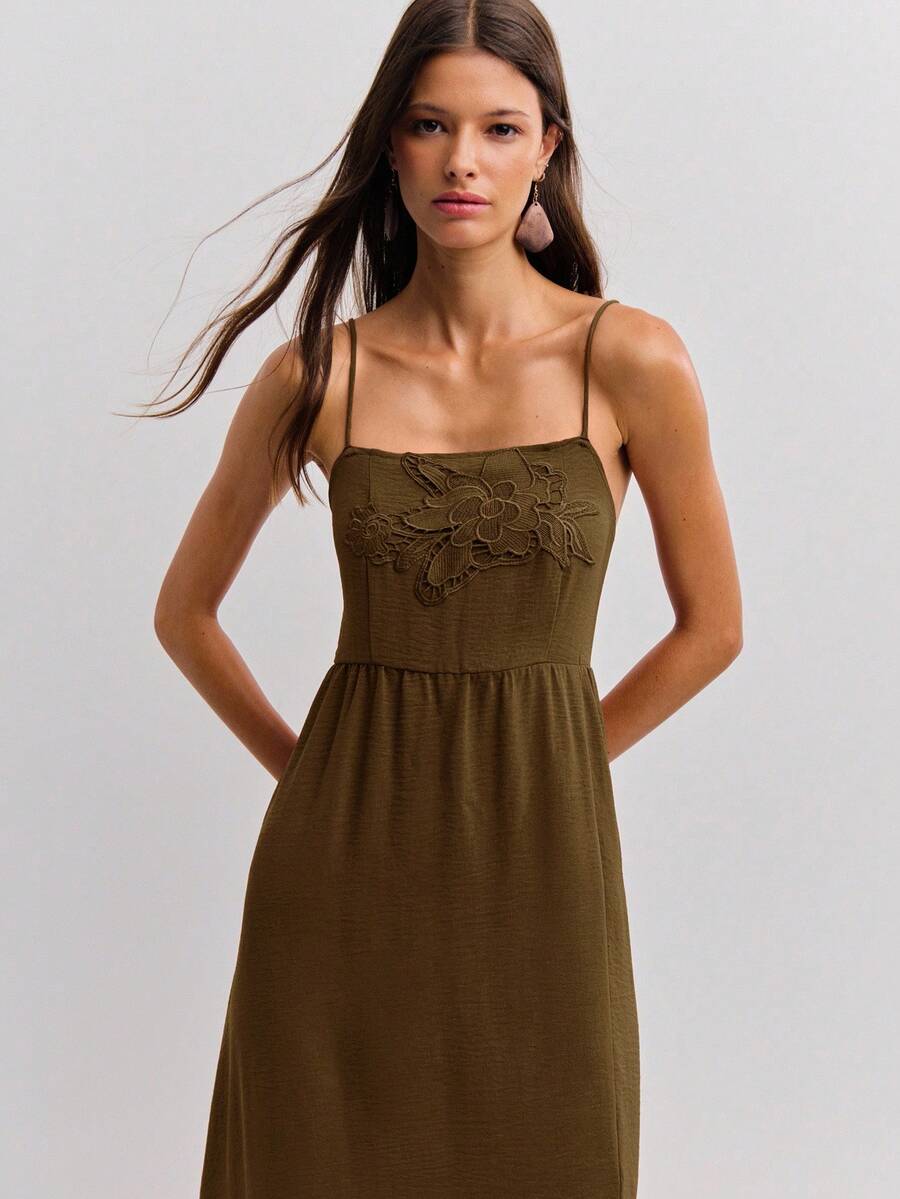 Nöista Women's Elegant Solid Color Ruched Decor Maxi Slip Dress - Chocolate Brown - View 1