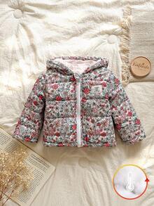 SHEIN Vintaside Kids 女嬰加厚外套，可愛白色冬季保暖內裡外套，時尚碎花鄉村風，保暖舒適秋季外套 - 彩色 - 查看 8