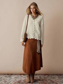 Florisole Áo khoác cardigan màu trơn thường ngày phong cách Bohemian - Màu be - Xem 4