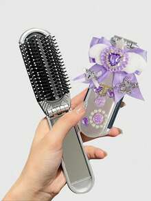 ROMWE Kawaii 1pc Leopard Print Folding Comb With Attached Mirror, Portable Airbag Comb Back To School Accessory (Pattern Placement Random) - Multicolor - View 4