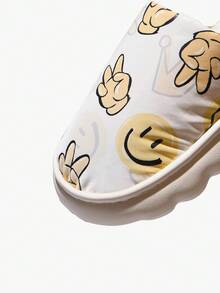 JNSQ Süße Cartoon lächelnde Gesichter beige rutschfeste Hausschuhe für Kleinkind Jungen, weiche, plüschige, warme Winter Hausschuhe mit leichter, strapazierfähiger EVA-Sohle, unisex für Zuhause, Schlafzimmer, klimatisierte Räume, Frühling & Herbst