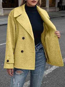 EMERY ROSE 女士纯色长袖双排扣休闲宽松大衣，秋冬款