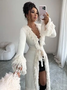 Rafferiza Autumn/Winter Fashion Long Sleeve Cardigan With Tassel Belt - Apricot - View 6