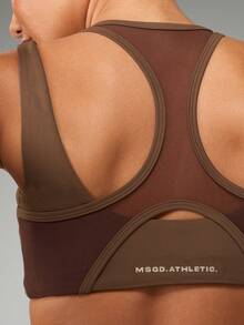 MISSGUIDED High Support Athletic Sports Bra Moisture Wicking Racerback Workout Running Yoga Fitness Exercise Training Medium Impact Gym Tank Top - Coffee Brown - View 4