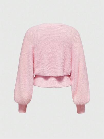 Kawaii 2 pièces/Set Top tube et pull à manches lanternes blanc polyvalent et doux pour l'automne/hiver